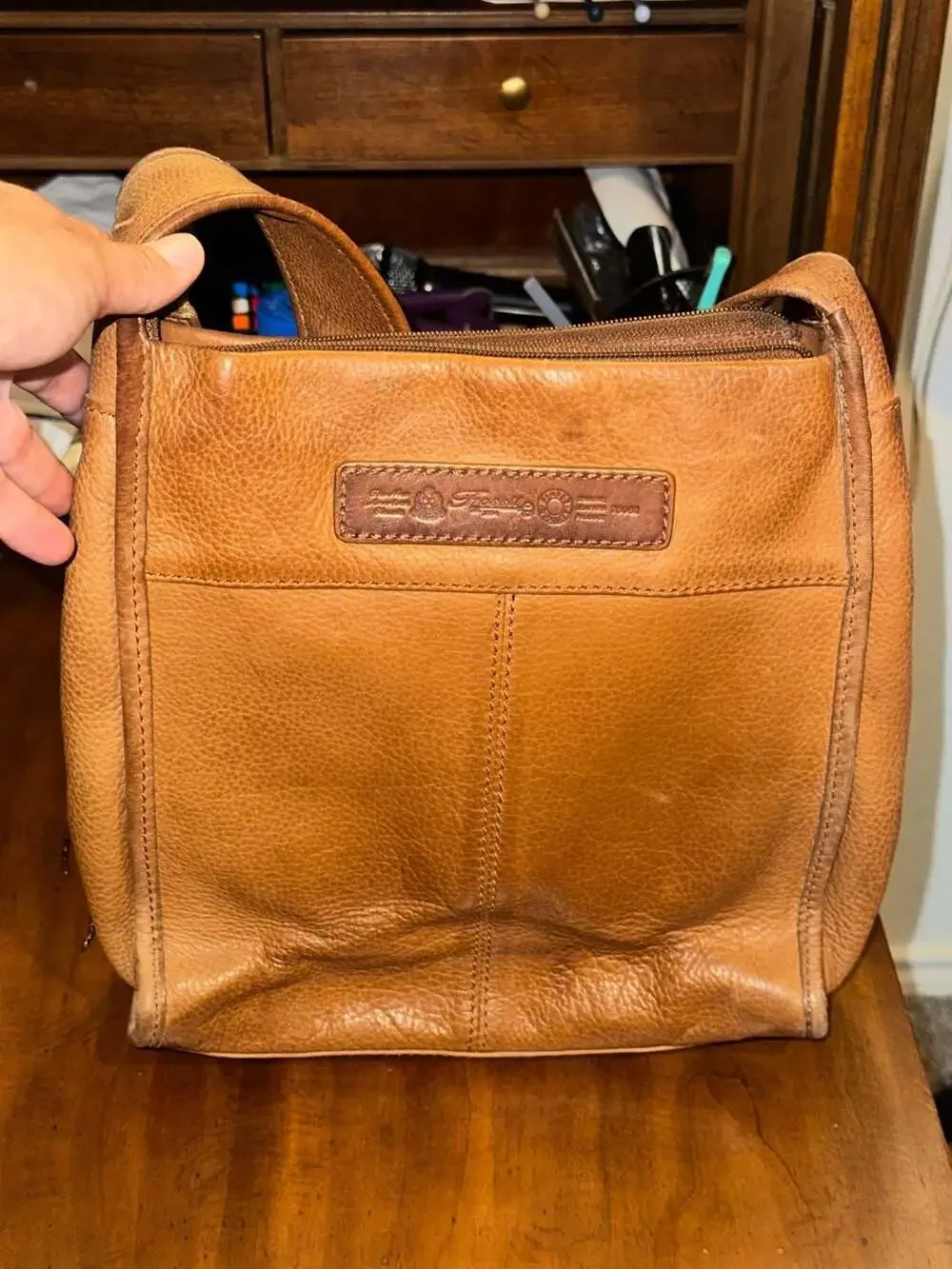 Fossil 75082 Brown Pebbled Leather Messenger Shoulder Bag